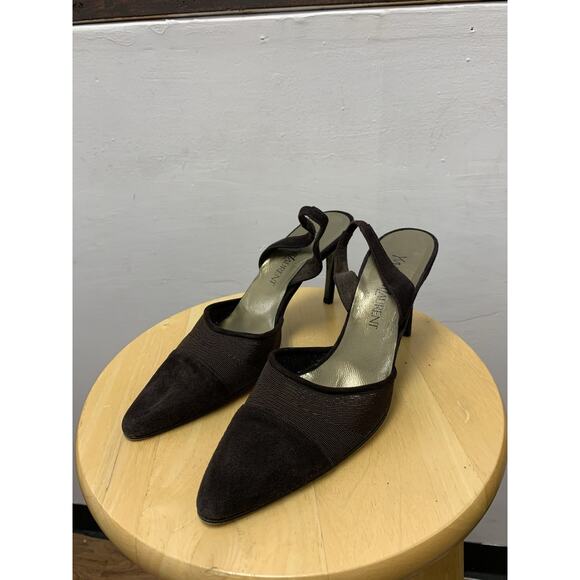 Vintage YSL Yves Saint Laurent Brown Sling back Kitten Heels Size 9 - Picture 3 of 6
